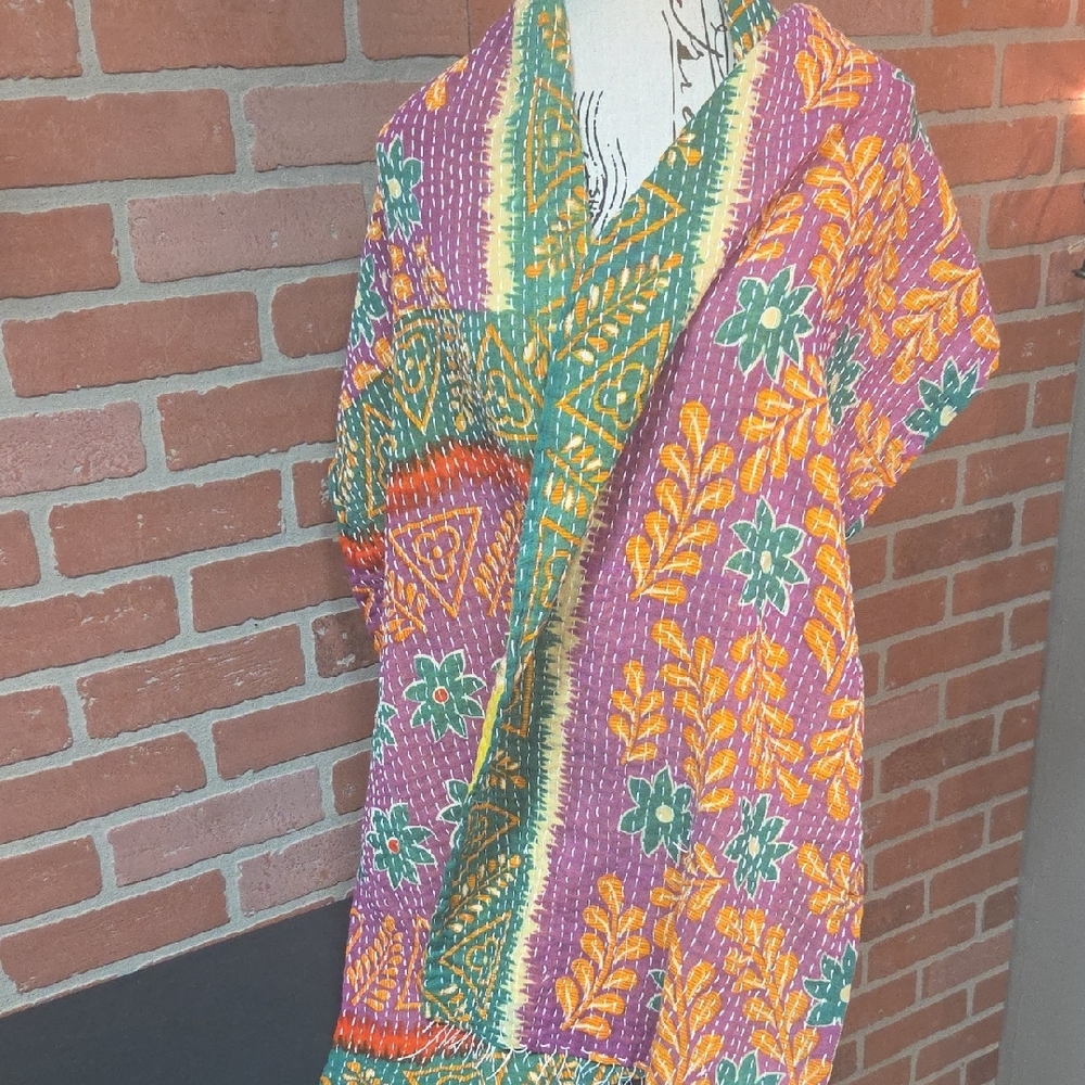 Colorful Patterned Kantha Scarf #30 - Picture 2 of 3